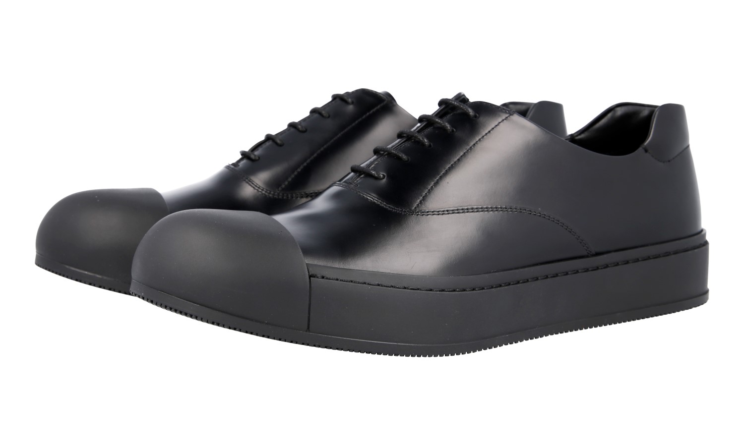 PRADA Leather Oxford Sneakers Cap Toe Shoes - 2EG221 Black