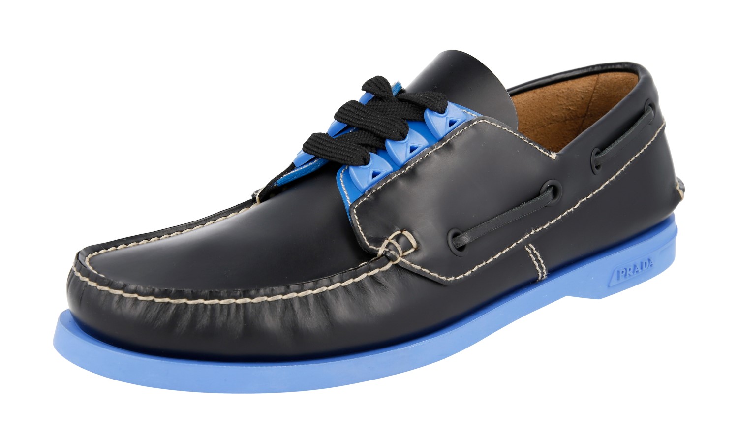 LUXURY PRADA LACE-UP BOAT SHOES 2EG271 BLACK BLUE NEW US 11