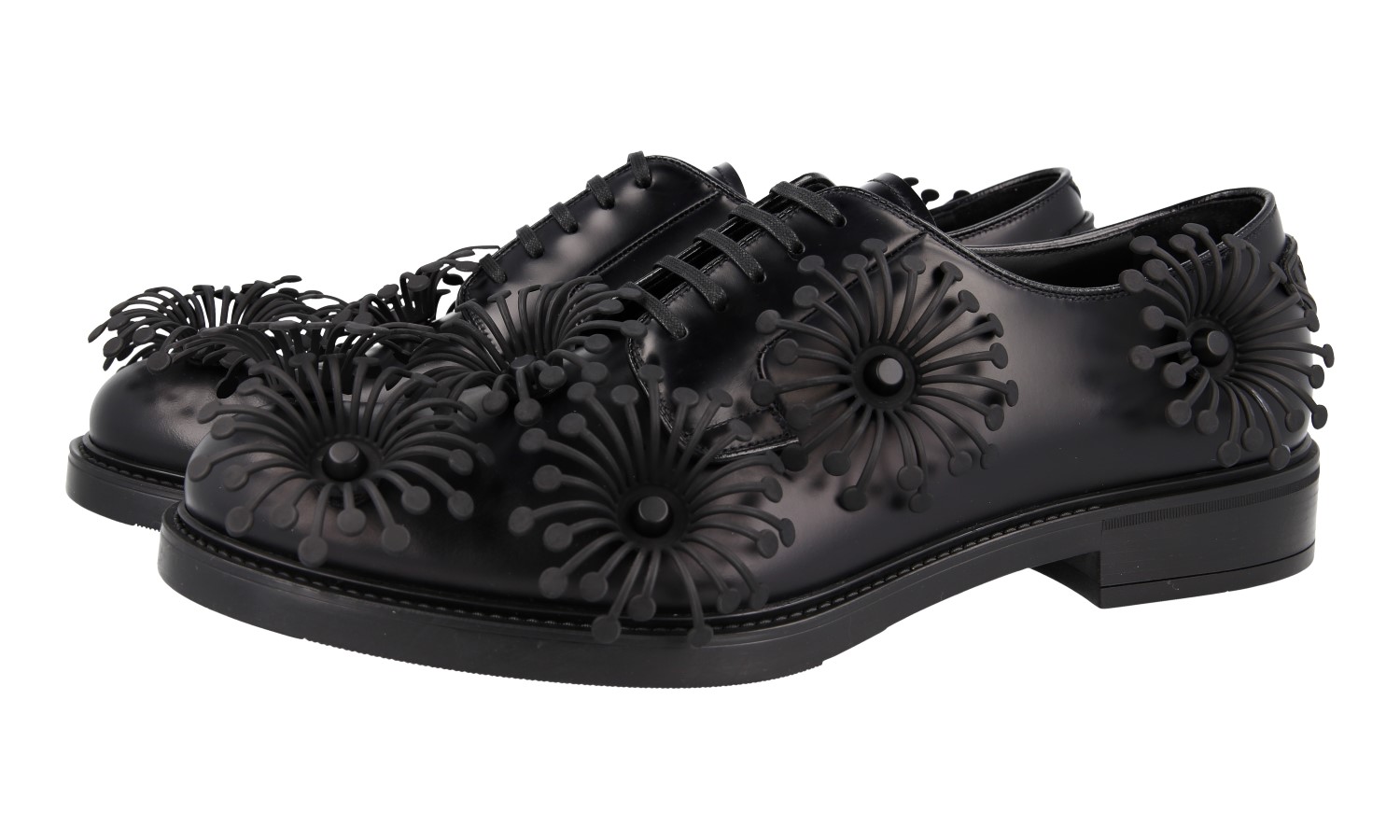 PRADA DERBY FLORAL AVATAR LACE-UP SHOES 2EG398 BLACK LEATHER