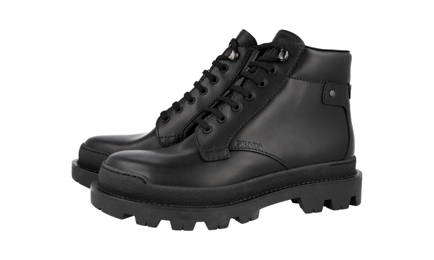 靴 Prada Vibram Sole Leather Combat Boots Prada Vibram Black Combat Laced Leather Low Boots – Dolce