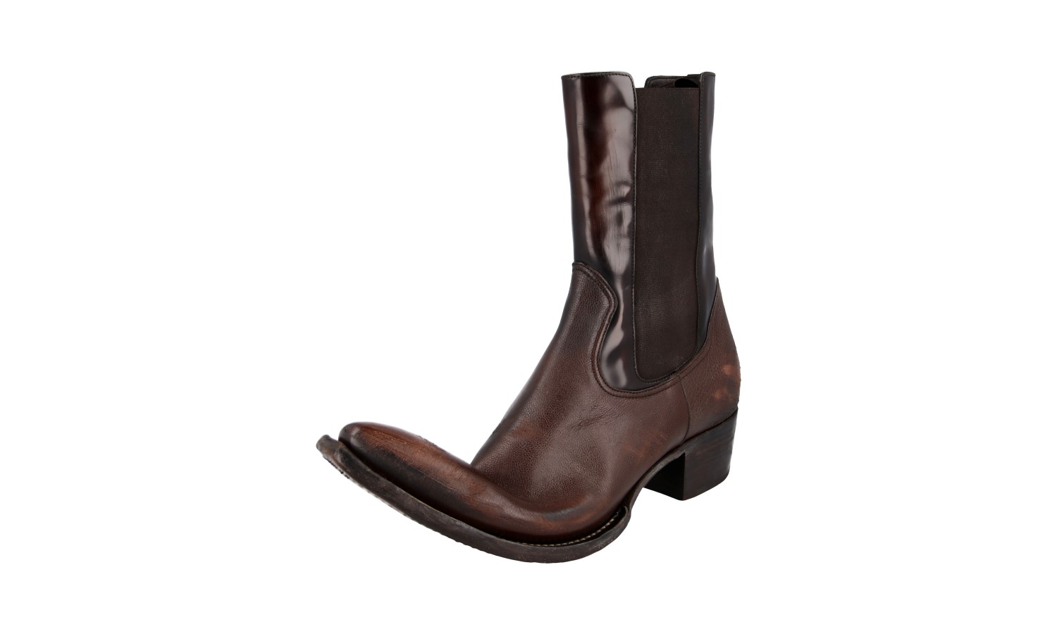 PRADA COWBOY CHELSEA BOOTS HALF-BOOT SHOES 2UG008 BROWN LEATHER