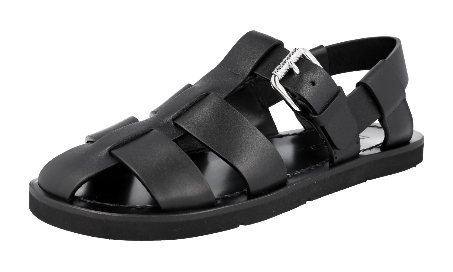 24AW new/PRADA レザーフィッシャーマンサンダル Sandal Black Brushed leather fisherman sandals in black - Prada | Mytheresa
