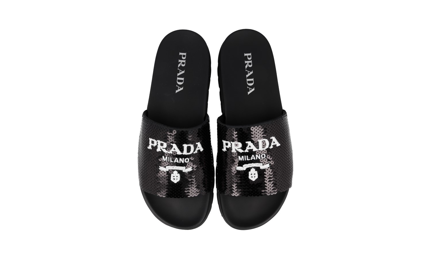 PRADA Leather Sequins Runway Slides Sandals 2X3067 Black - NEW