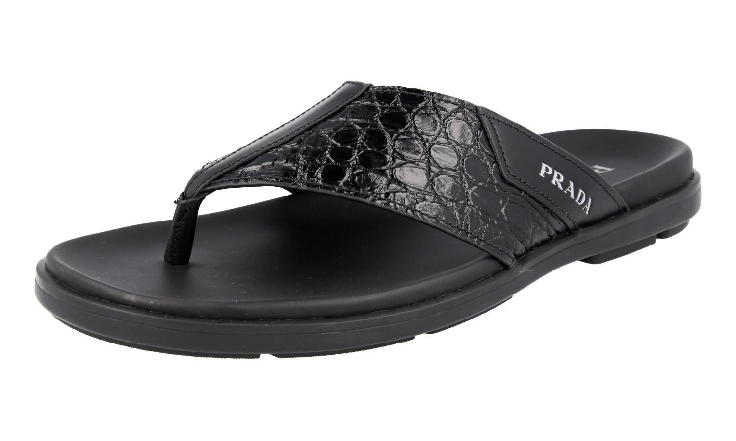 人気ブランド PRADA SLIPPER (1XX692F020054 F0379) PRADA CROC THONG SANDALS SHOES SLIDES 2Y3057 BLACK LEATHER