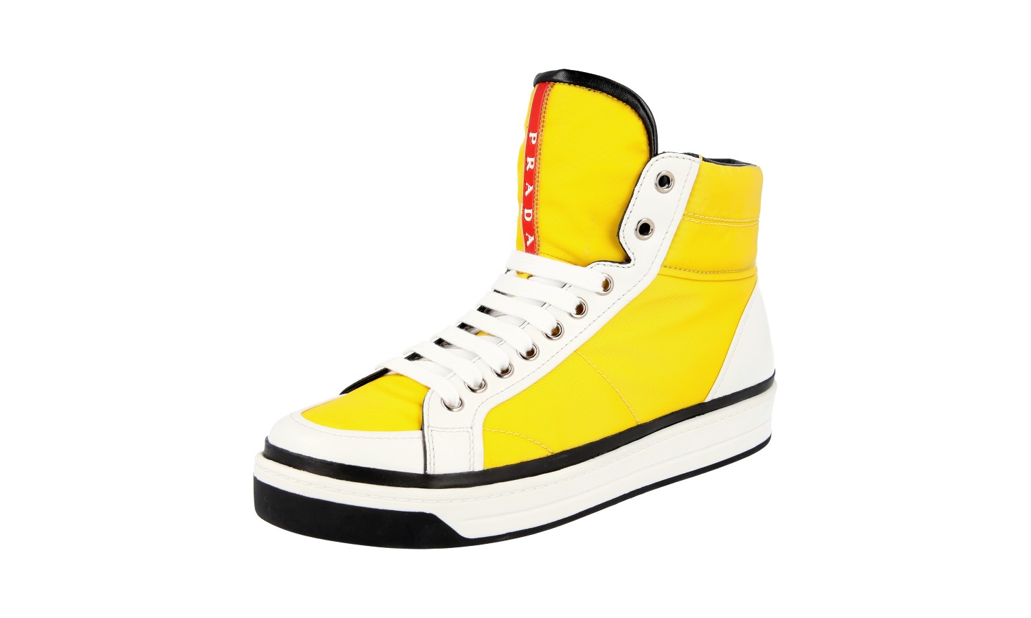 PRADA DOWNTOWN HIGH-TOP SNEAKERS SHOES 3T5957 YELLOW WHITE US 7 EU