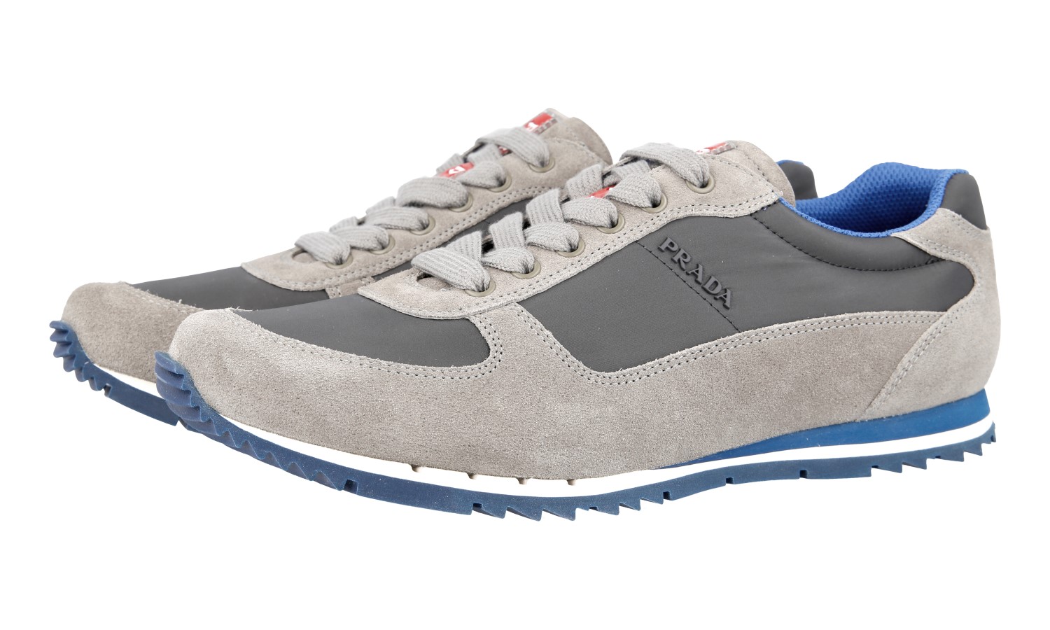 grey suede prada trainers