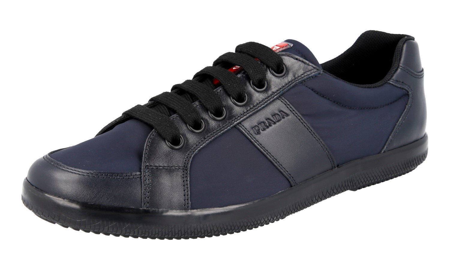 【送料&関税込】Prada Navy Blue Leather Sneakers PRADA SNEAKERS SHOES NAVY BLUE BLACK LEATHER NYLON RED