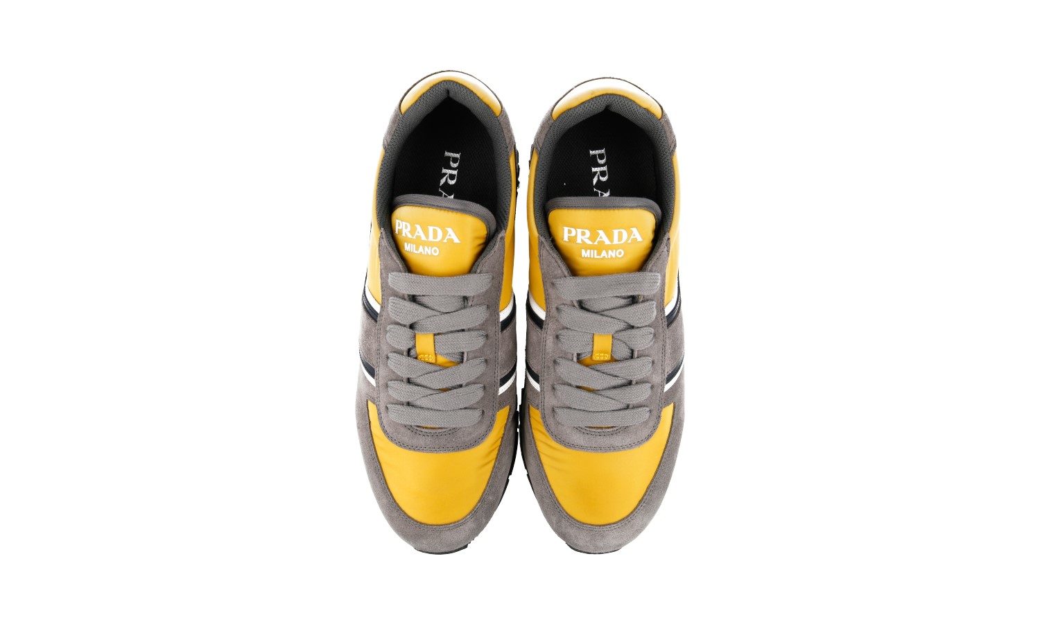 AUTH LUXURY PRADA SNEAKERS SHOES 4E3538 GREY YELLOW NEW US 7