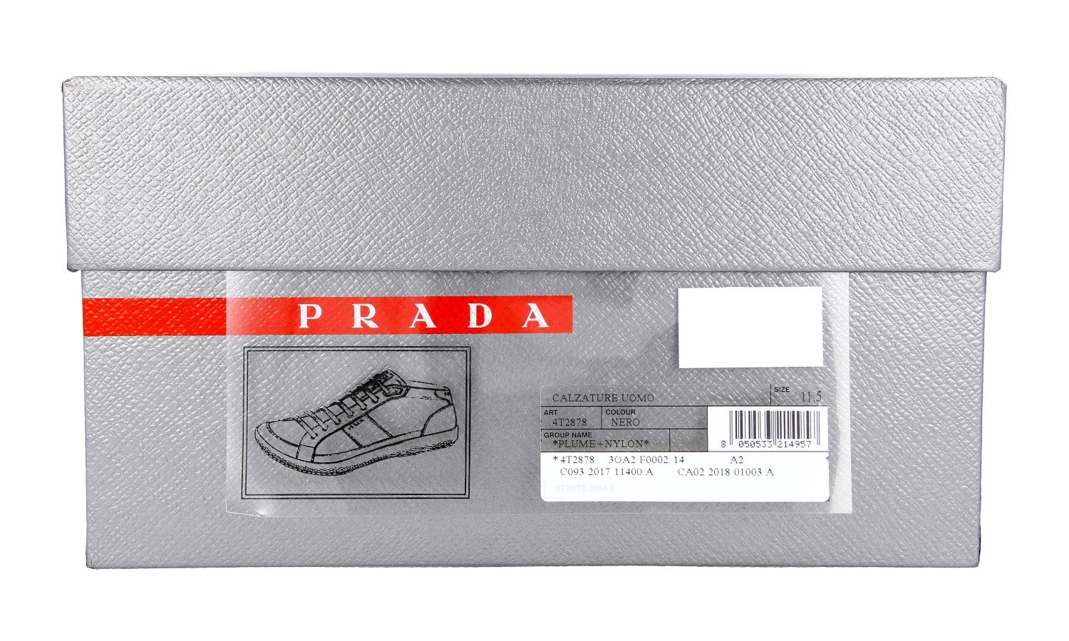 LUXURY PRADA HIGH-TOP SNEAKERS SHOES 4T2878 BLACK LEATHER US